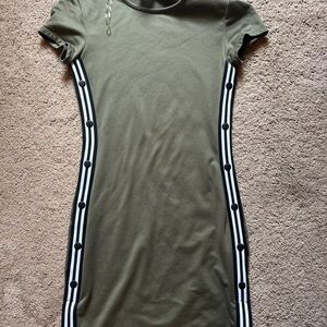 No Boundaries Olive Dress with Black and White Stripes